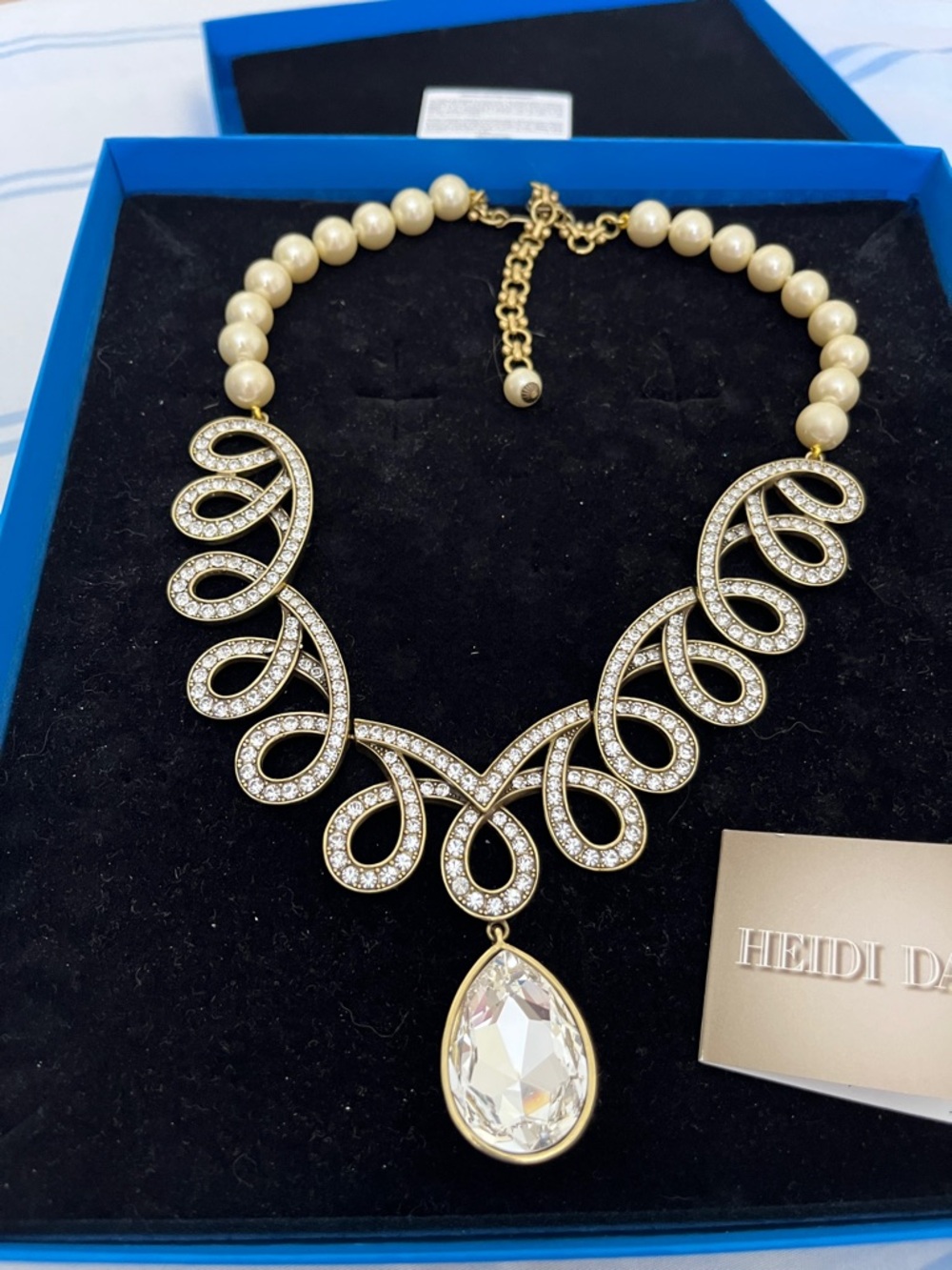 Heidi Daus Gold-Tone Pearl and Crystal Teardrop Statement Necklace - Picture 3 of 3